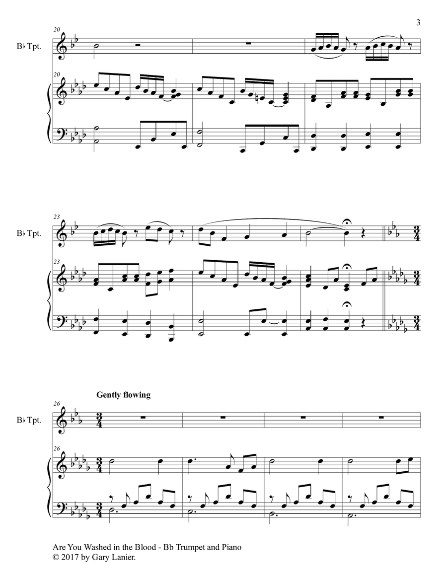 ARE YOU WASHED IN THE BLOOD (Duet - Bb Trumpet & Piano with Score/Part) Trumpet Duet scores gallery preview page 4