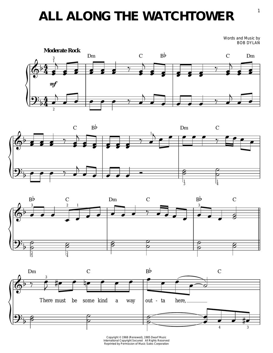 All Along The Watchtower All Along The Watchtower Easy Piano scores gallery preview page 1