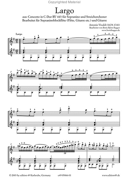Largo aus Konzert C-Dur RV 443 fur Sopranino (Blockflote) und Streichorchester