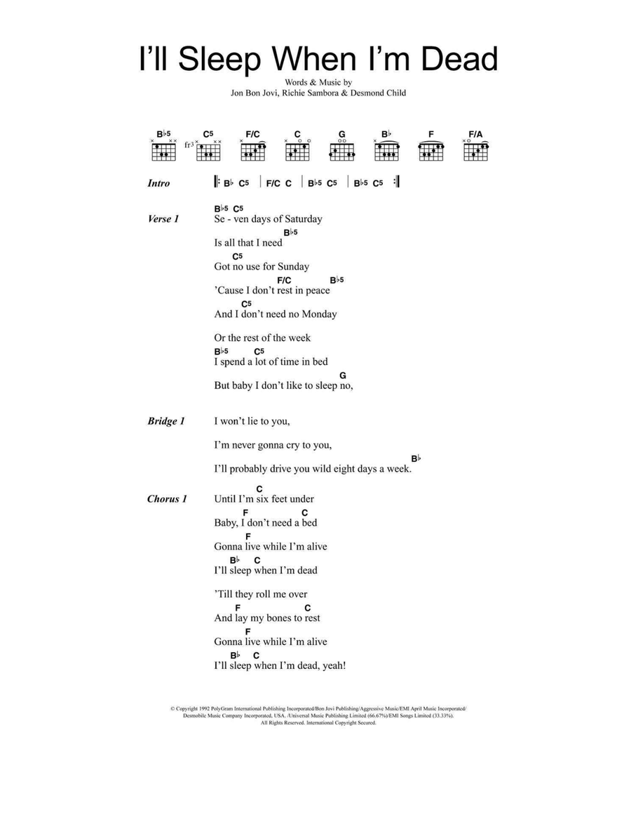 I'll Sleep When I'm Dead Easy Guitar scores gallery preview page 1