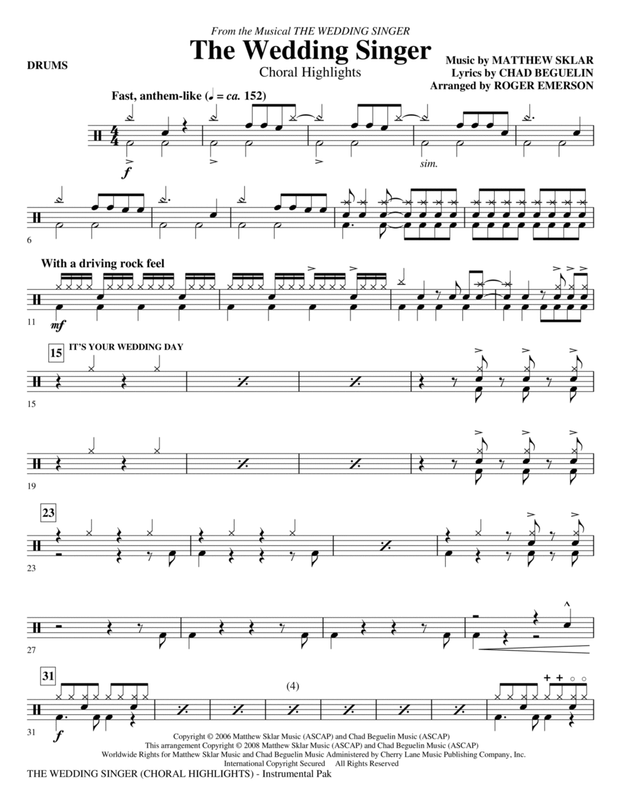 The Wedding Singer (Choral Highlights) - Drums Choir scores gallery preview page 1