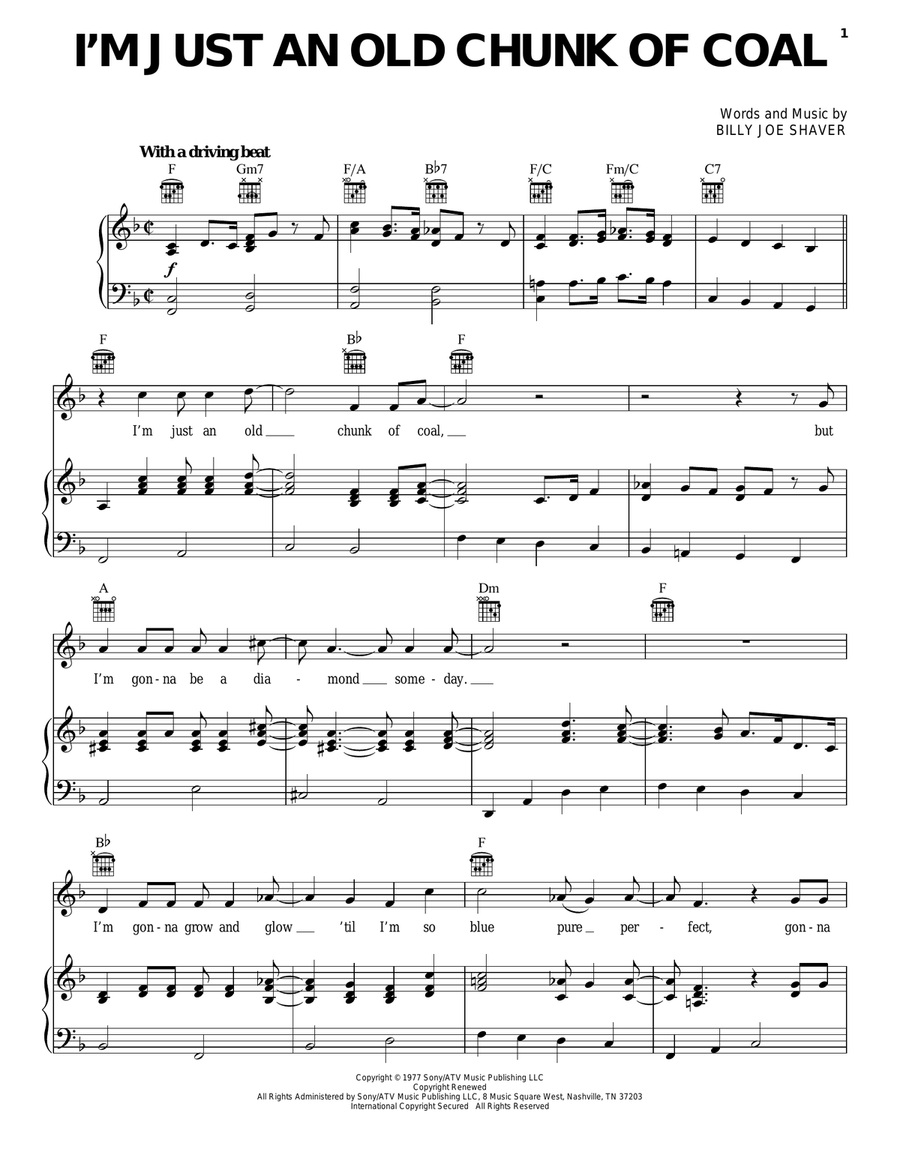 I'm Just An Old Chunk Of Coal Piano, Vocal, Guitar scores gallery preview page 1