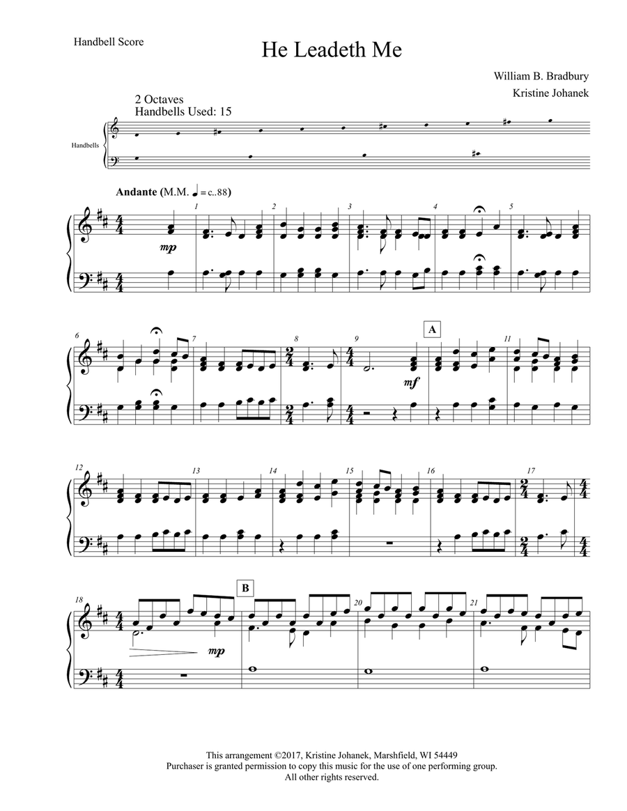 He Leadeth Me (2 Octave Handbells, Tone Chimes, Hand Chimes or Belleplates) 2-Octaves scores gallery preview page 2