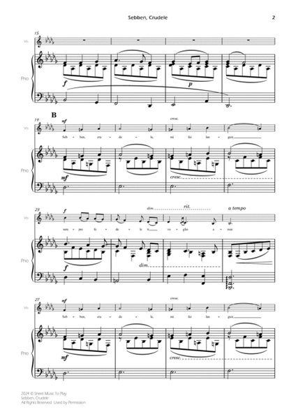 Sebben, Crudele - Voice and Piano - Bb minor (Full Score and Parts) image number null