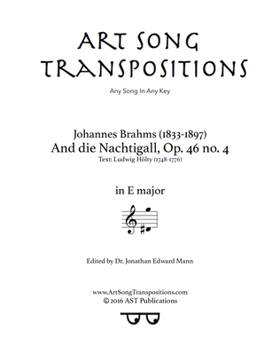 BRAHMS: An die Nachtigall, Op. 46 no. 4 (transposed to E major)