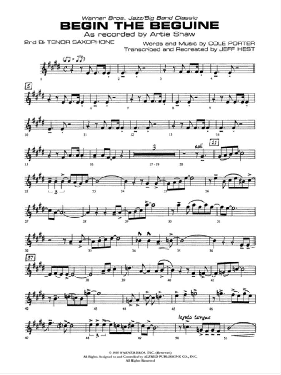 Begin the Beguine: 2nd B-flat Tenor Saxophone Jazz Ensemble scores gallery preview page 1