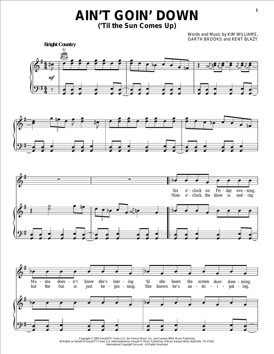 Ain't Goin' Down ('Til The Sun Comes Up) Piano, Vocal, Guitar scores gallery preview page 1