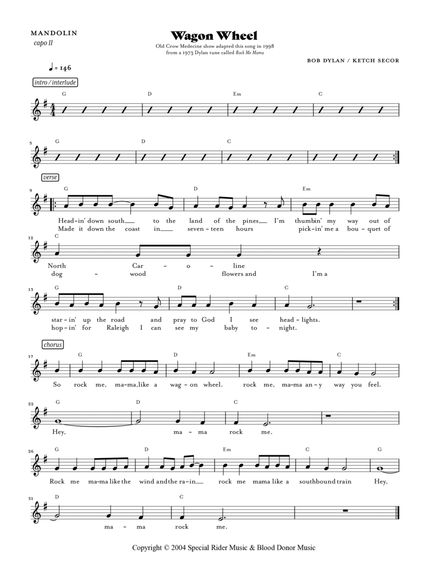 Wagon Wheel Wagon Wheel Mandolin scores gallery preview page 1