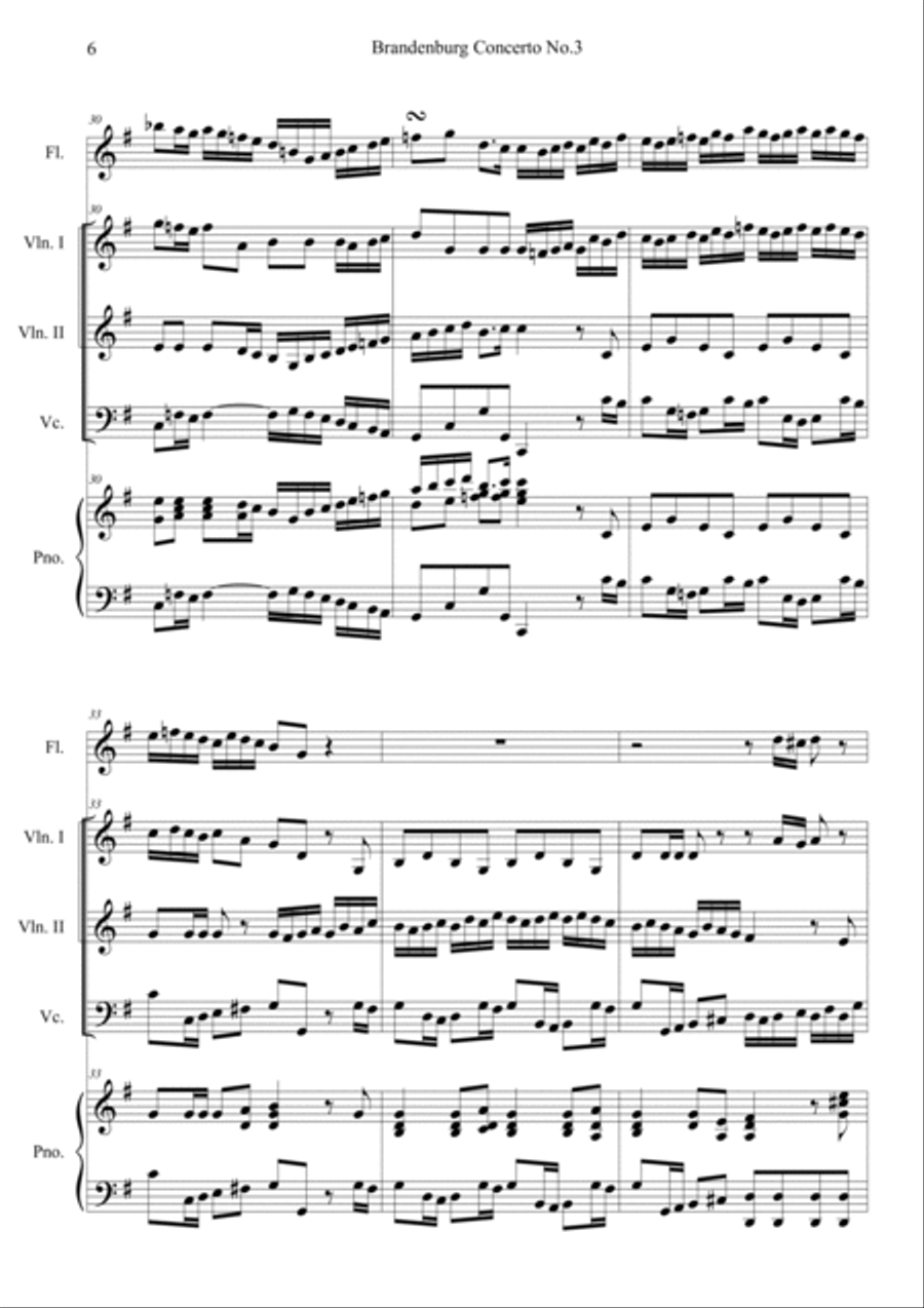 Brandenburg Concerto No. 3 in G Major (BWV 1048) Flute scores gallery preview page 6