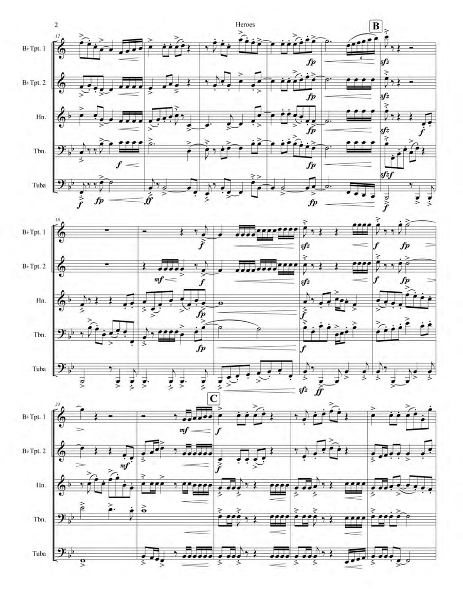 Heroes, Op. 131 Brass Quintet scores gallery preview page 6