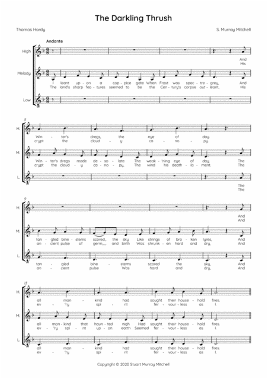 The Darkling Thrush 3-Part scores gallery preview page 1