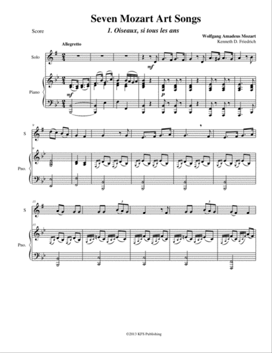Seven Mozart Art Songs Alto Saxophone scores gallery preview page 1