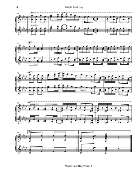 Joplin's Maple Leaf Rag Piano Duet (1 Piano 4 Hands)