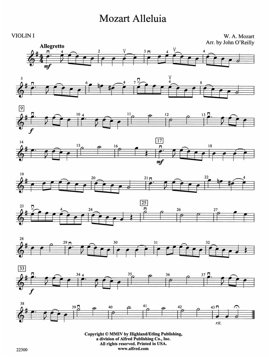 Mozart Alleluia: 1st Violin