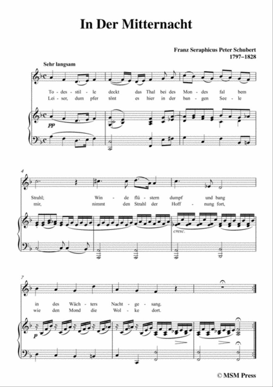 Schubert-In der Mitternacht,in F Major,for Voice&Piano Voice scores gallery preview page 3