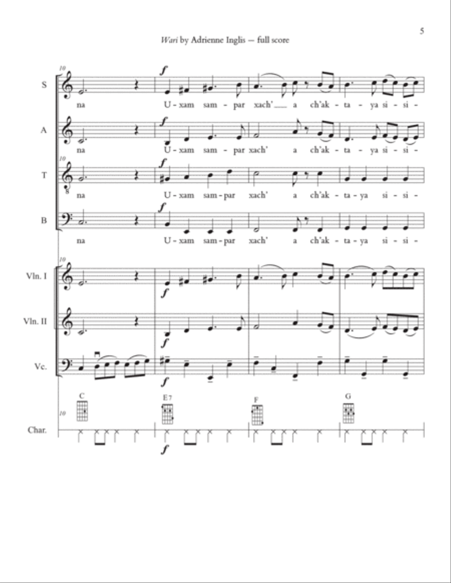 Wari (Vicuña) for SATB + string quartet with optional charango 4-Part scores gallery preview page 5
