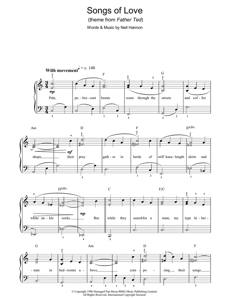 Songs Of Love (Theme from Father Ted) Piano, Vocal, Guitar scores gallery preview page 1