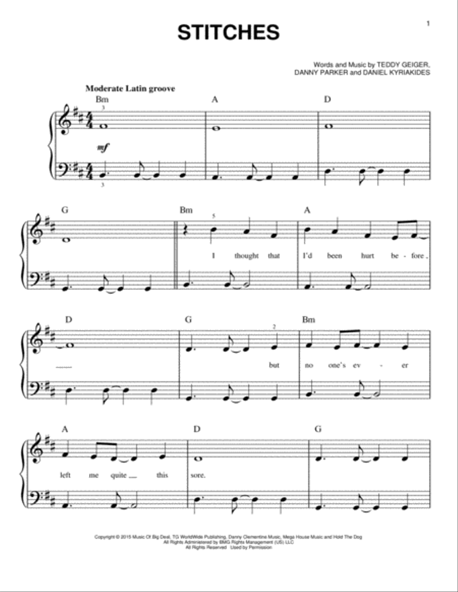 Stitches Easy Piano scores gallery preview page 1