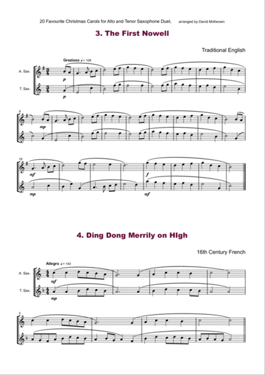 20 Favourite Christmas Carols for Alto and Tenor Saxophone Duet Woodwind Duet scores gallery preview page 4