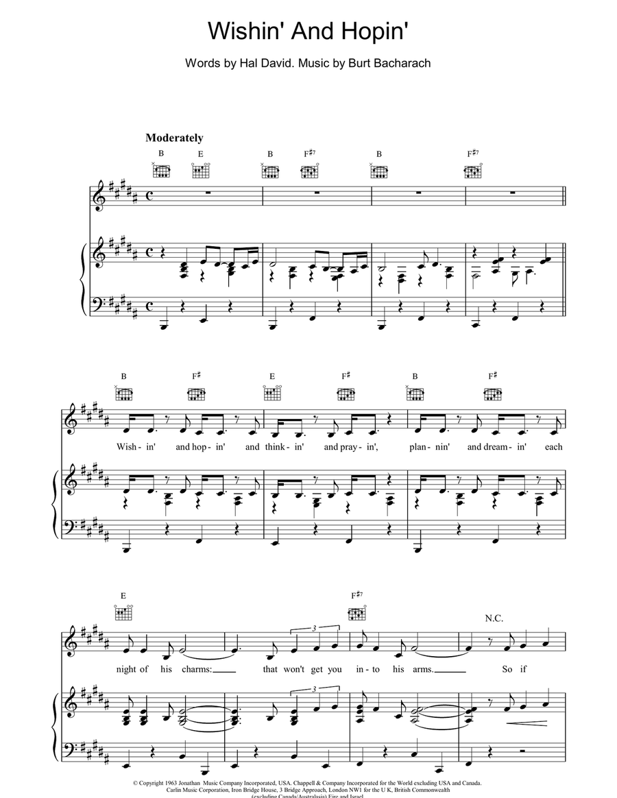 Wishin And Hopin Piano, Vocal, Guitar scores gallery preview page 1