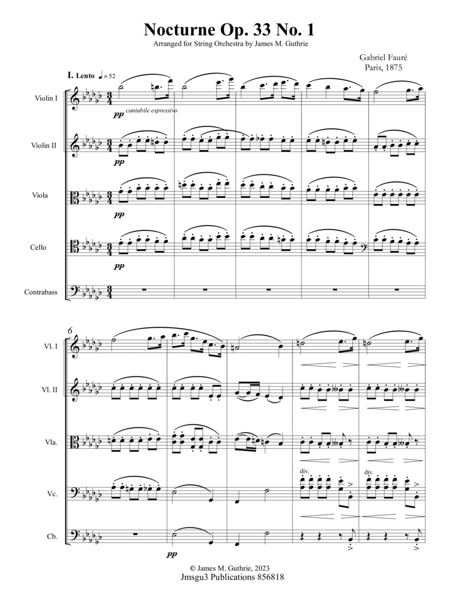 Fauré: Three Nocturnes Op. 33 Complete for String Orchestra - Score Only image number null