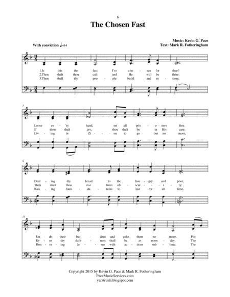 The Chosen Fast - an original hymn for SATB voices based on Isaiah 58:6-12 image number null