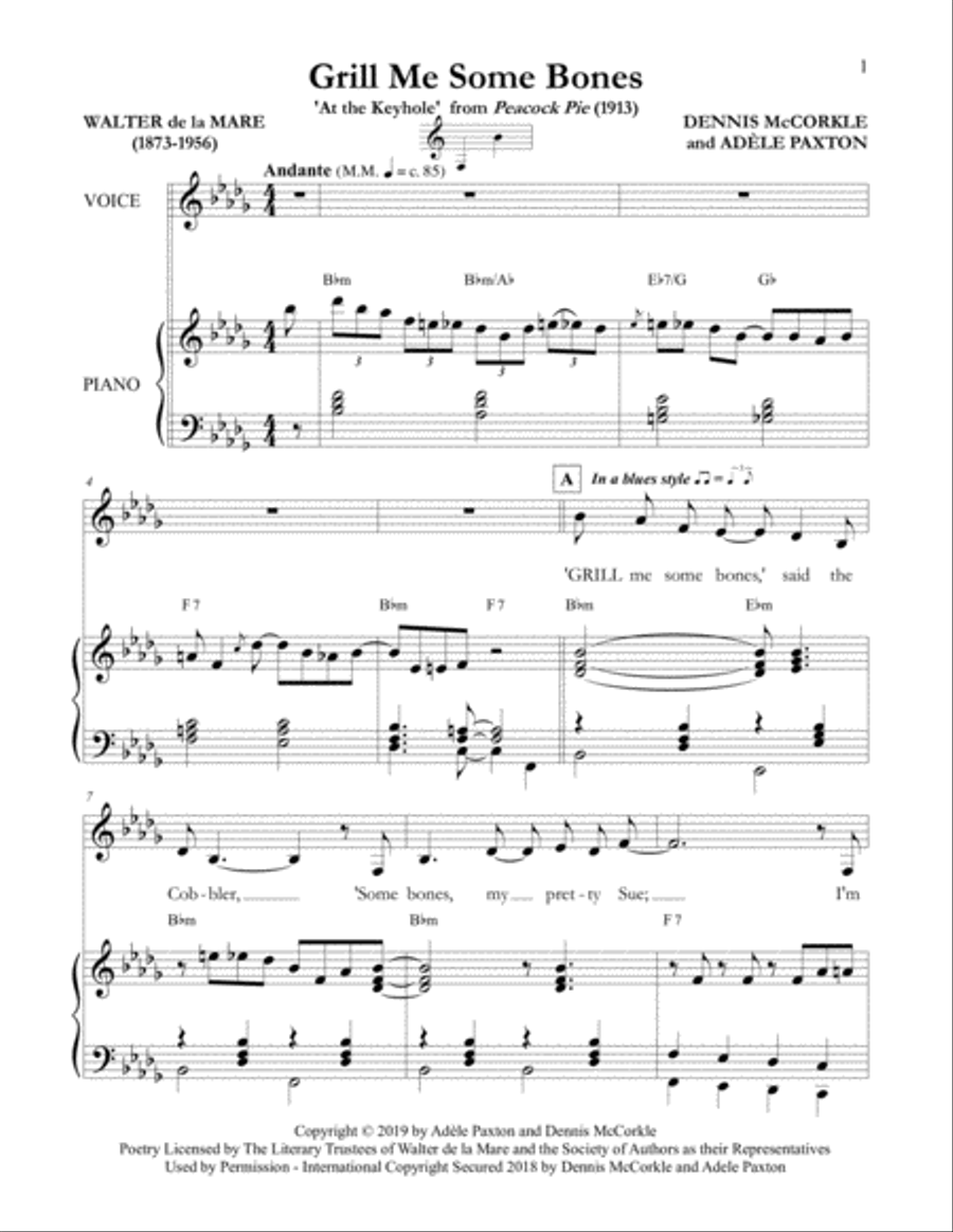 Grill Me Some Bones (or ‘At the Keyhole’) - Original Song Setting of Walter de la Mare's Poetry Small Ensemble scores gallery preview page 4