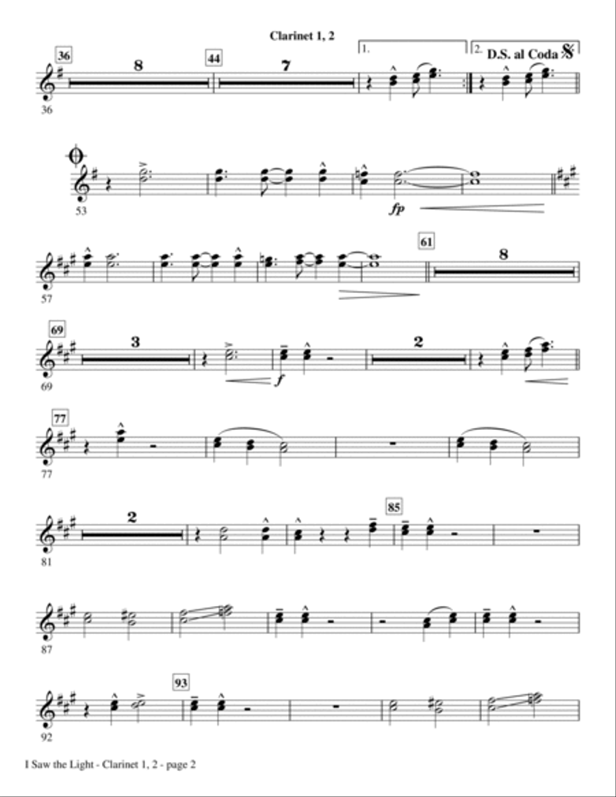 I Saw The Light - Bb Clarinet 1,2 Choir scores gallery preview page 2