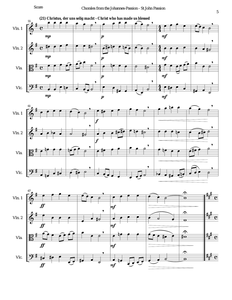 Chorales from the Johannes-Passion (St John Passion) for string quartet String Quartet scores gallery preview page 5