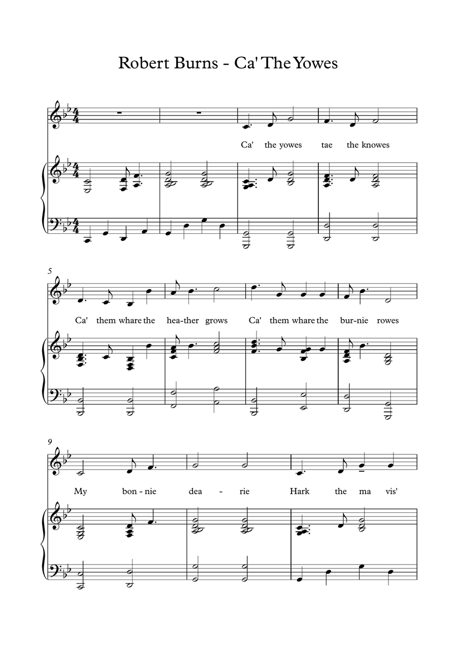 Robert Burns - Ca' The Yowes Robert Burns - Ca' The Yowes Piano, Vocal scores gallery preview page 1