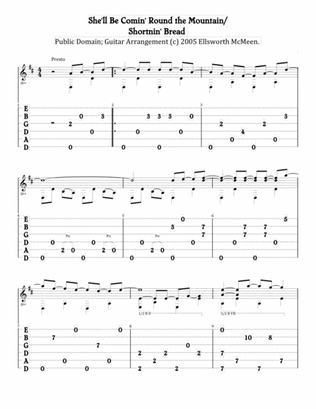 Medley for Guitar: She'll Be Comin' Round the Mountain; Shortnin' Bread (For Fingerstyle Guitar Tune
