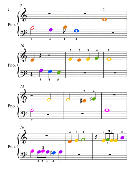Toreador Song Carmen Beginner Piano Sheet Music with Colored Notes