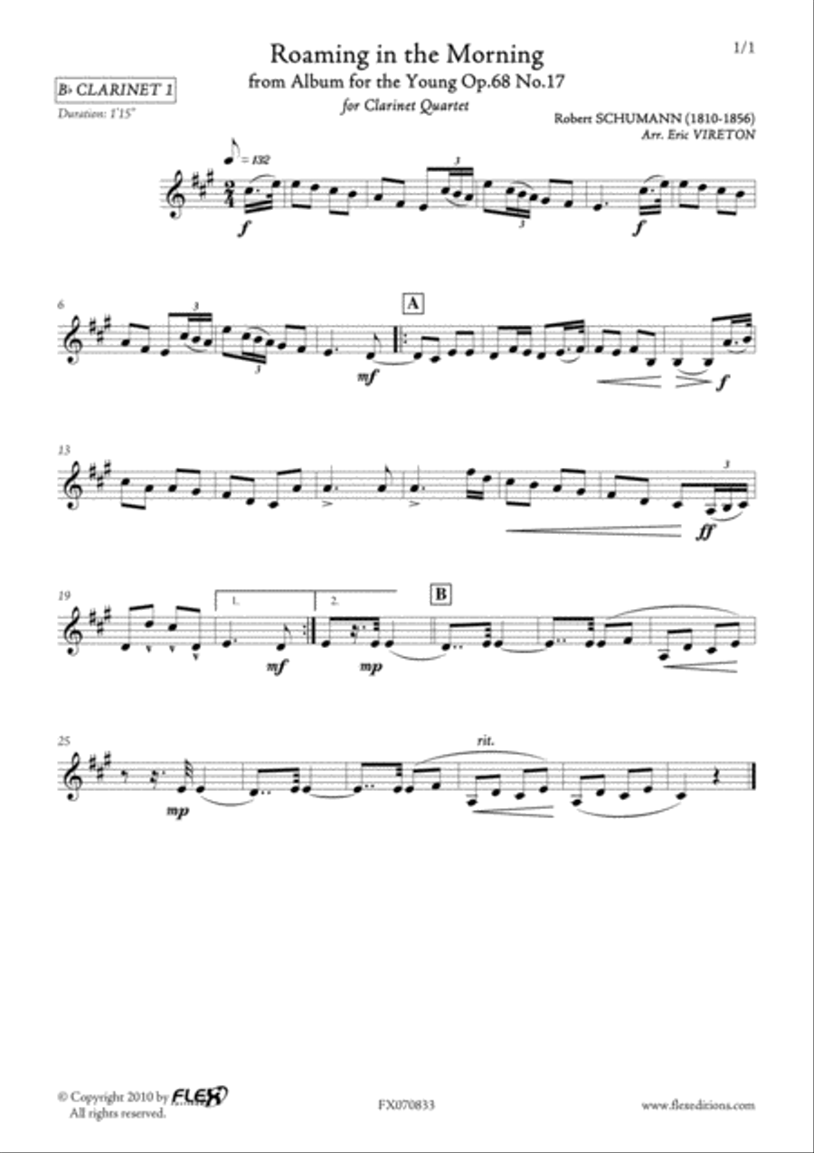 Roaming In The Morning from Album for the Young Opus 68 No. 17 Clarinet Quartet scores gallery preview page 4