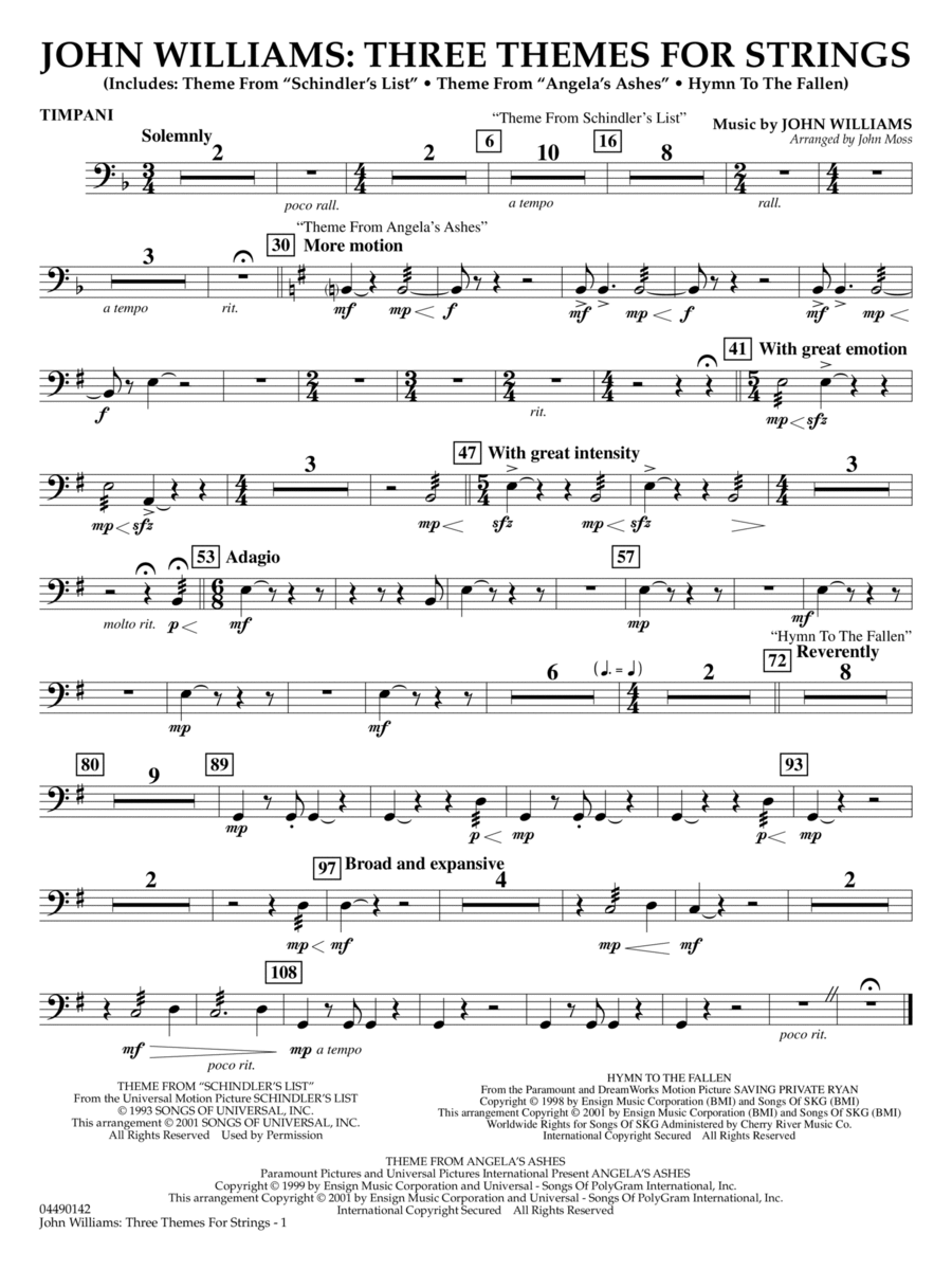 John Williams: Three Themes for Strings (arr. John Moss) - Timpani