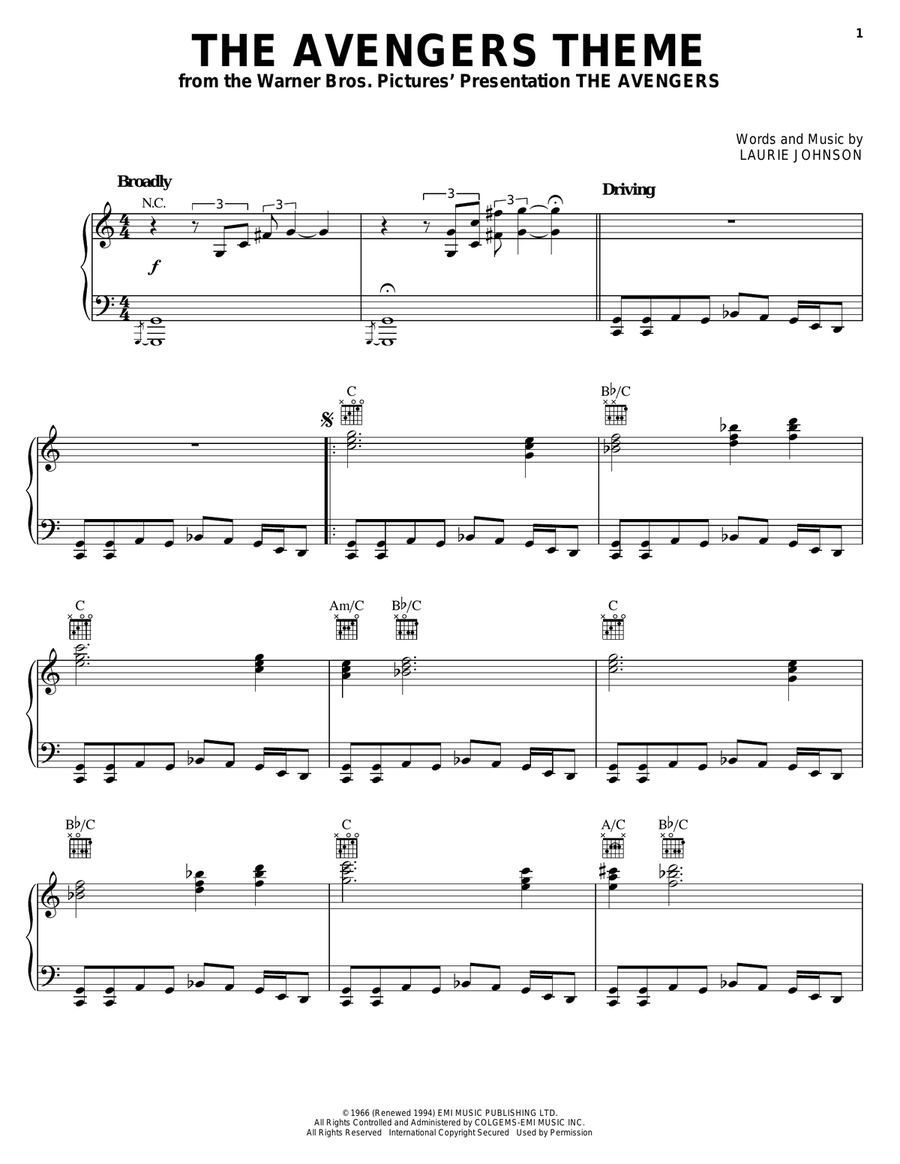 The Avengers Theme Piano Solo scores gallery preview page 1