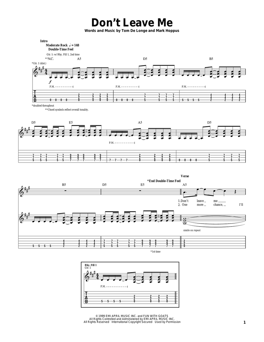 Don't Leave Me Guitar Tablature scores gallery preview page 1