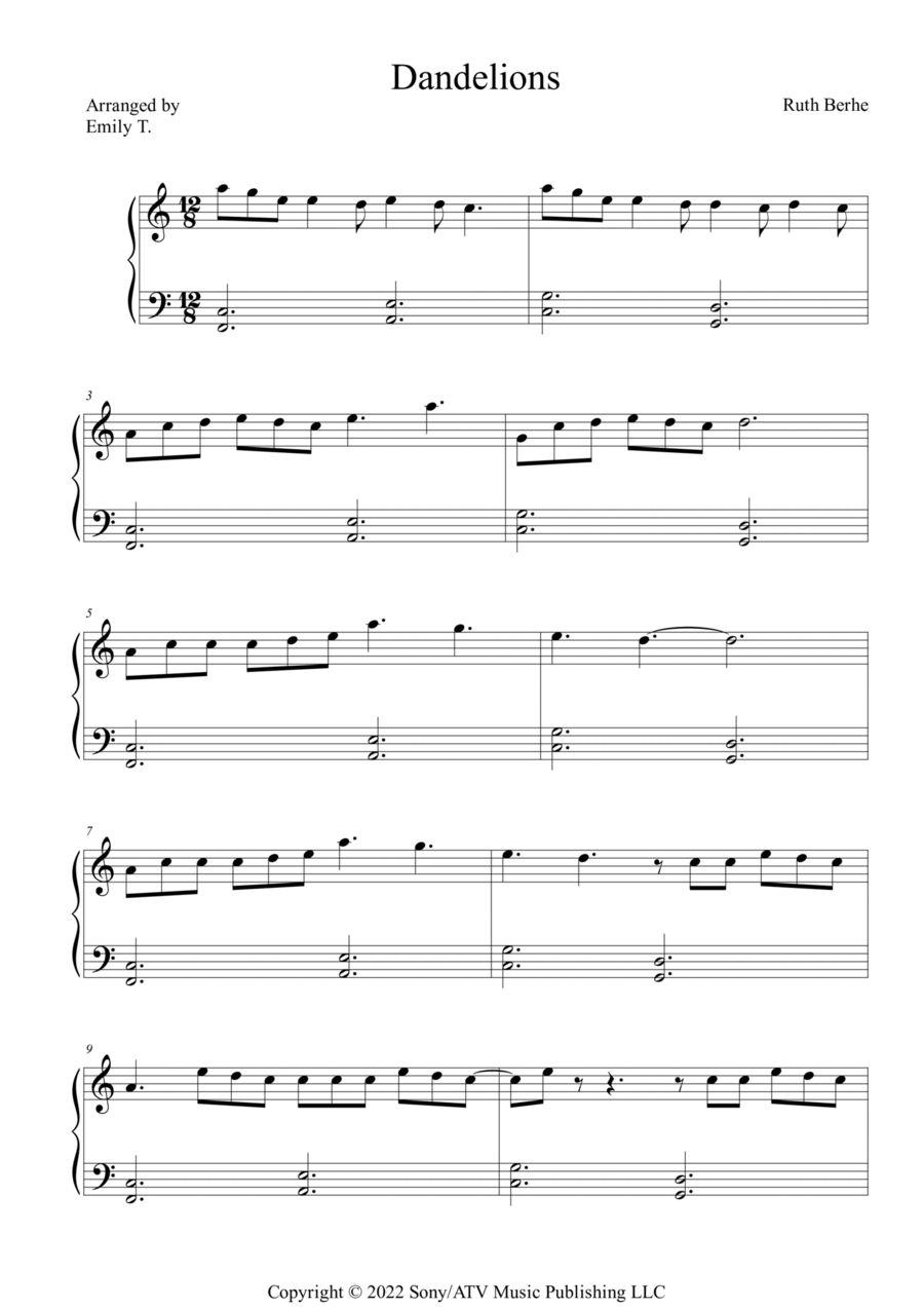Dandelions Easy Piano scores gallery preview page 1