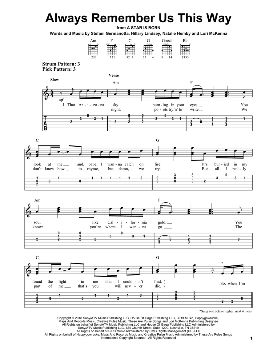 Always Remember Us This Way (from A Star Is Born) Acoustic Guitar scores gallery preview page 1