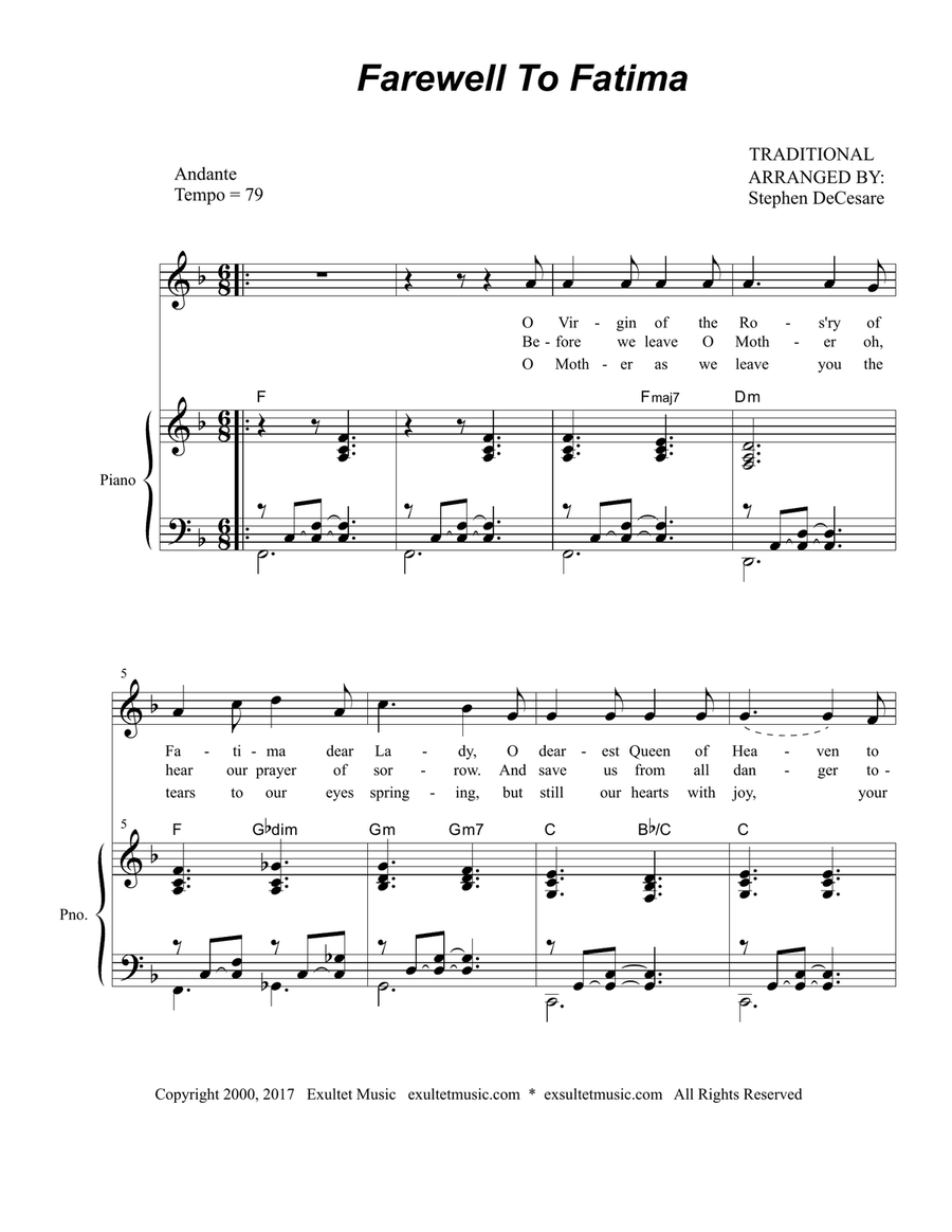 Farewell To Fatima (2-part choir) 2-Part scores gallery preview page 1