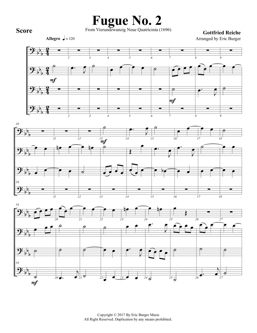 Fugue No. 2 for Trombone or Low Brass Quartet Brass Quartet scores gallery preview page 1
