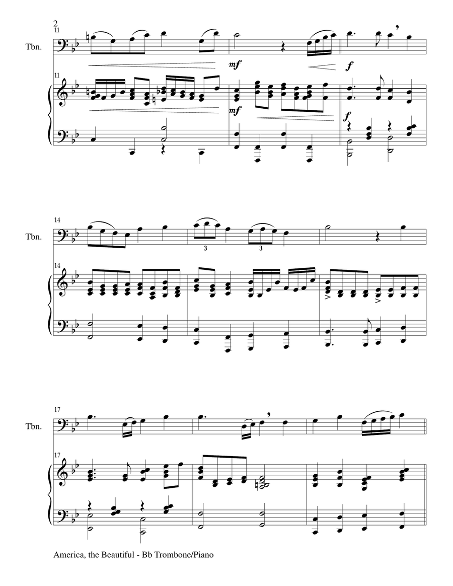 AMERICA, THE BEAUTIFUL (Duet – Trombone and Piano/Score and Parts) Trombone Duet scores gallery preview page 2
