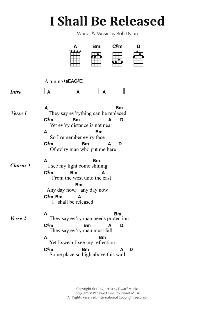 I Shall Be Released Piano, Vocal, Guitar scores gallery preview page 1