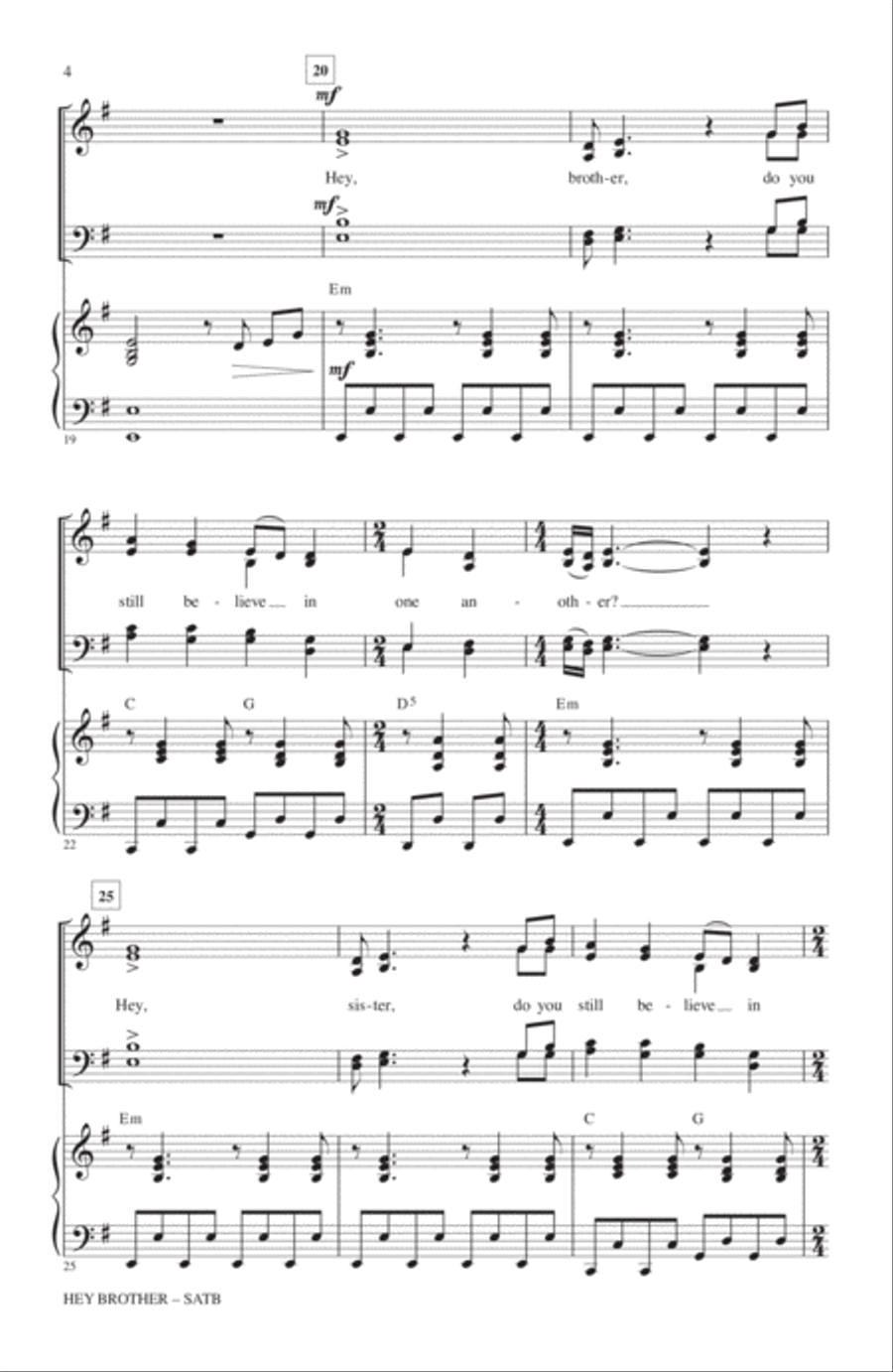 Hey Brother Hey Brother 4-Part scores gallery preview page 3