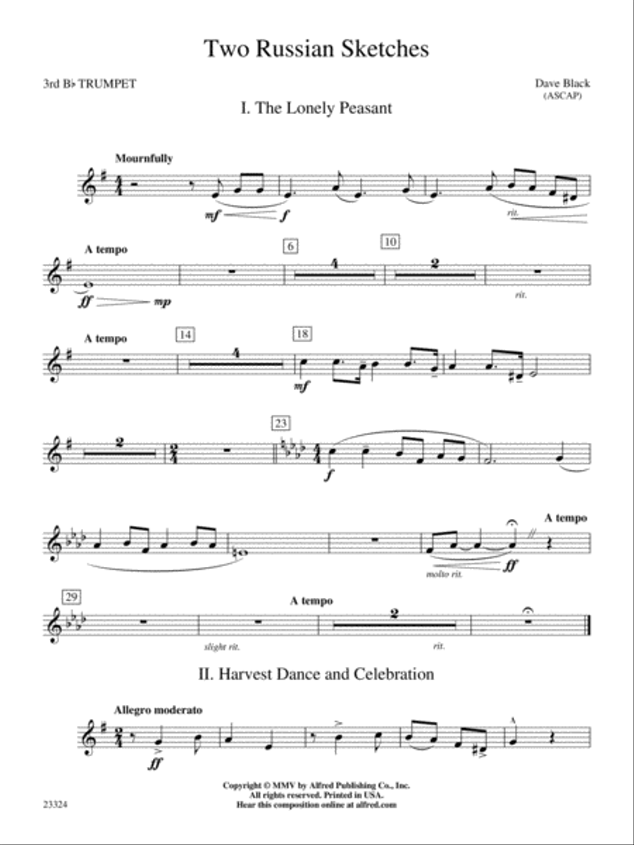 Two Russian Sketches: 3rd B-flat Trumpet Concert Band scores gallery preview page 1