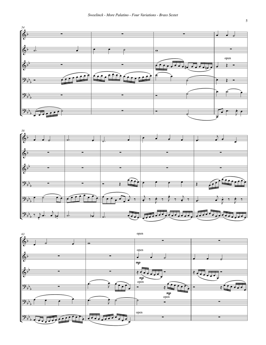 Sweelinck - More Palatino, Four Variations for Brass Sextet Brass Ensemble scores gallery preview page 5