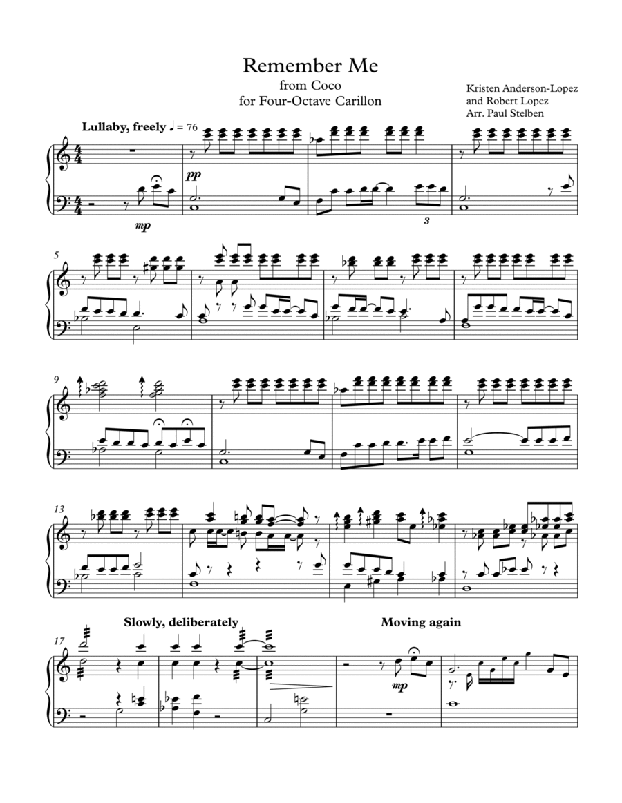 Remember Me (lullaby) Glockenspiel scores gallery preview page 1