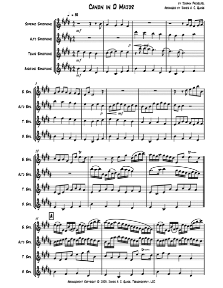 Pachelbel's Canon in D - Saxophone Quartet (SATB) image number null