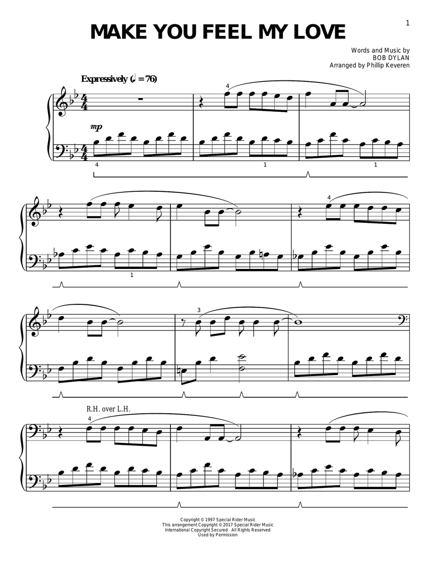 Make You Feel My Love [Classical version] (arr. Phillip Keveren) Easy Piano scores gallery preview page 1