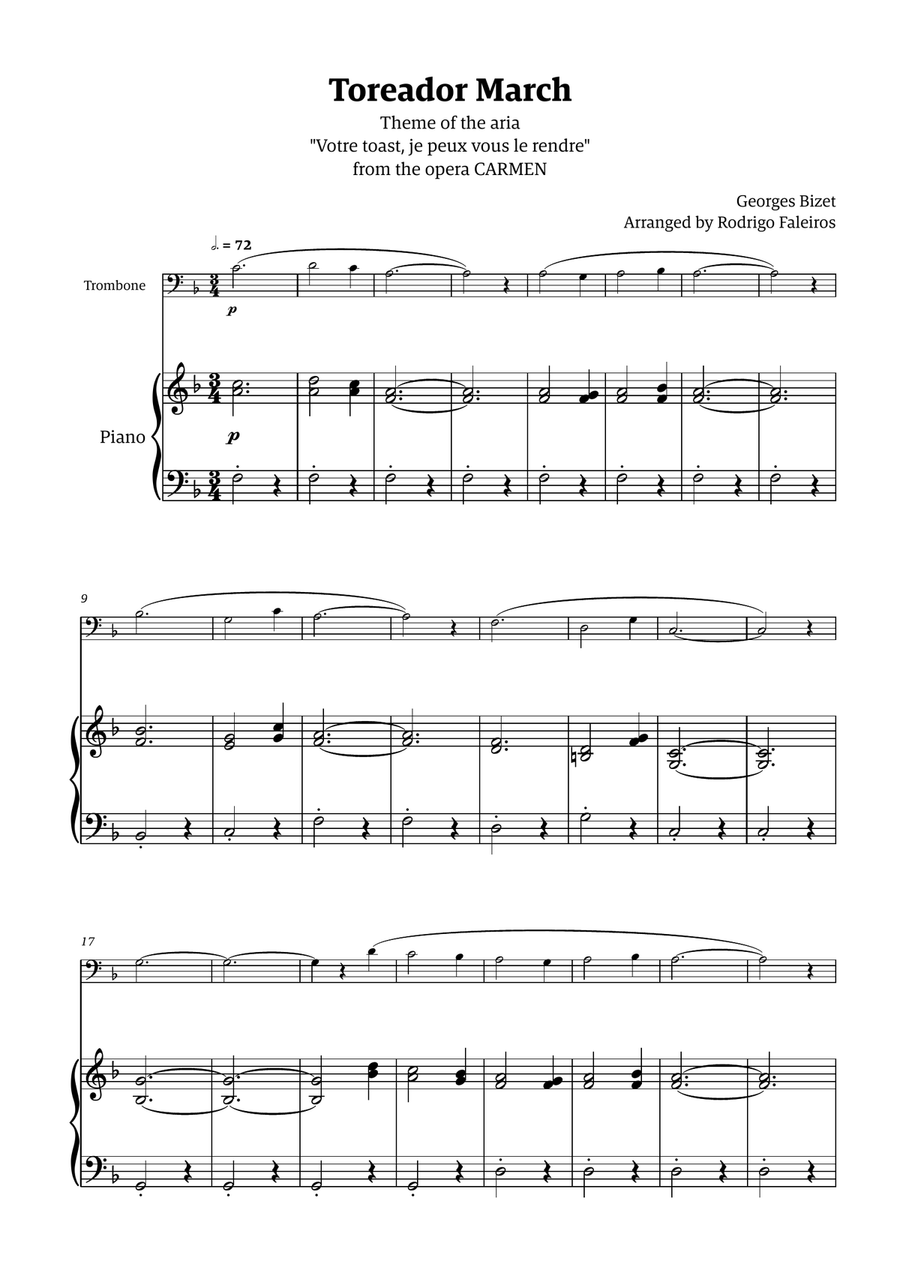 Toreador March (from the opera Carmen) - easy version Chamber Music scores gallery preview page 1