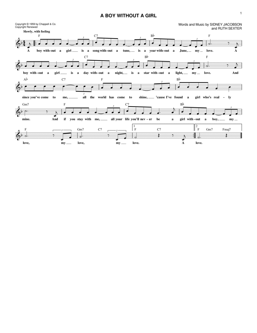 A Boy Without A Girl A Boy Without A Girl Guitar scores gallery preview page 1